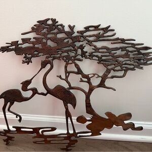 1950s Cranes Bonsai Tree of Life Brass Wall Art